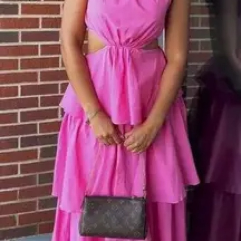 Mable Barbie Pink Cut Out Dress with Tiered Maxi Skirt Size Small Barbiecore - Picture 9 of 9
